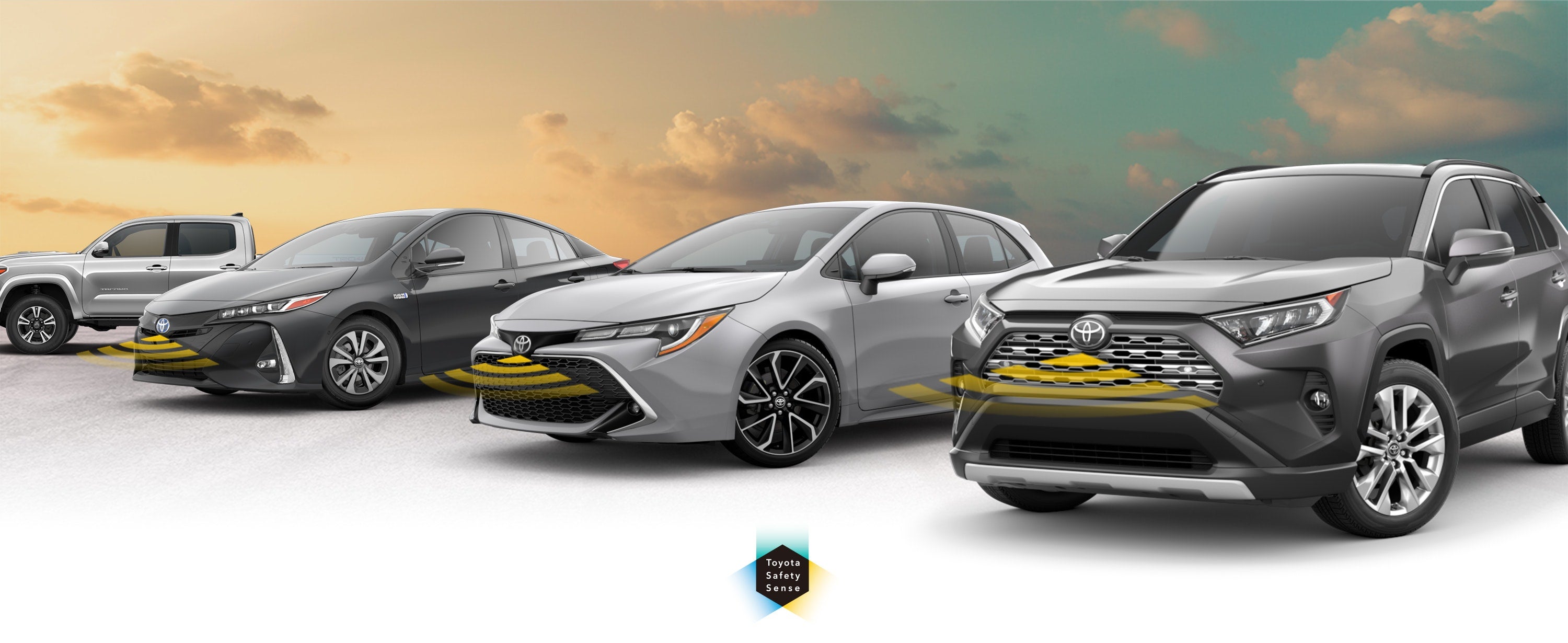 Toyota Safety Sense: Designed for Safety. Options shown on Toyota models including RAV4, Tacoma, and Camry, available now at Bill Penney Toyota Jasper in Jasper AL.